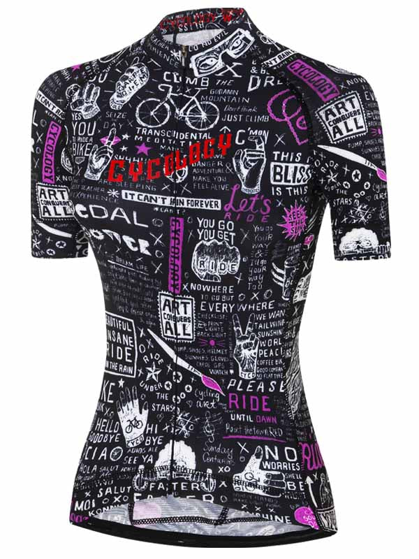 Bike Graffiti Black Womens Short Sleeve Cycling Jersey | Cycology AUS