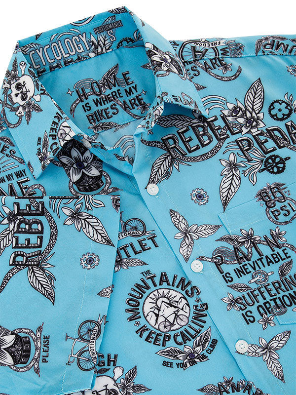 Rebel Pedal Aqua Blue Gravel Cycling Shirt Collar | Cycology AUS