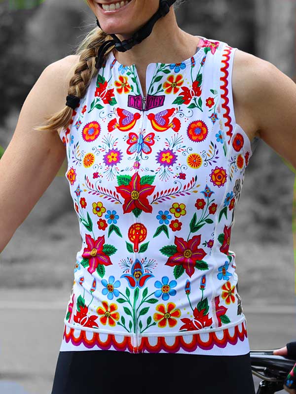 Frida White Sleeveless Cycling Jersey | Cycology AUS