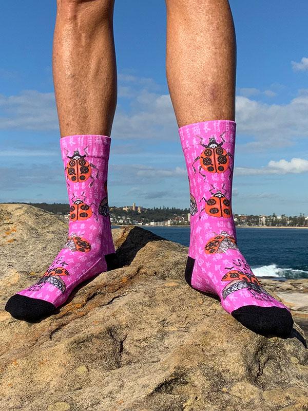 Ladybug Pink Cycling Socks | Cycology Clothing AUS