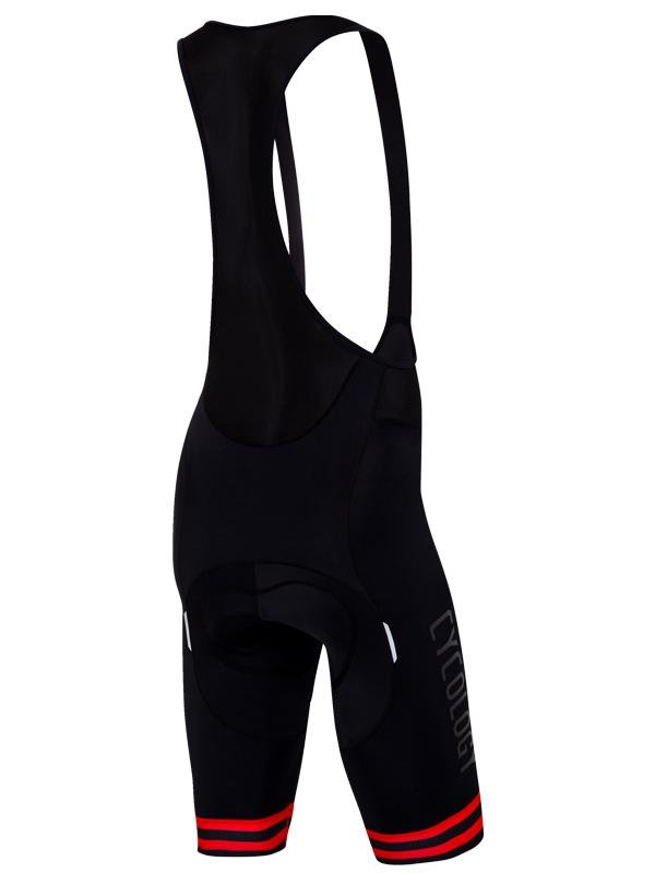 Cycology Mens Black Logo Red Stripe Cycling Bib Shorts | Cycology AUS