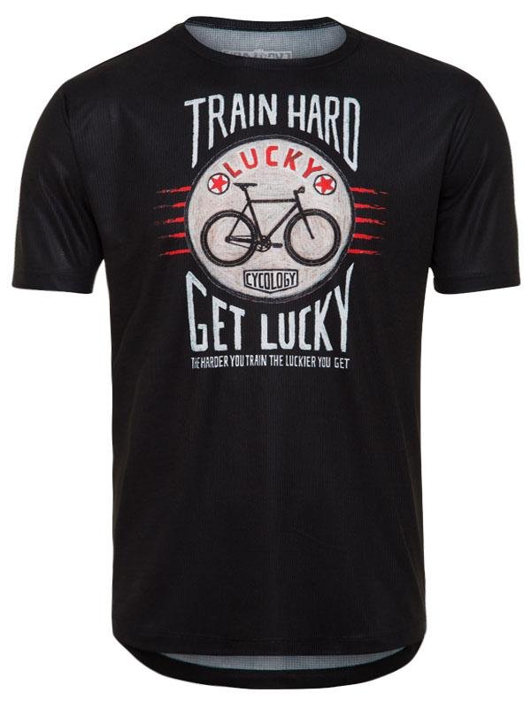 Train Hard Get Lucky Mens Black Technical T shirt | Cycology Clothing